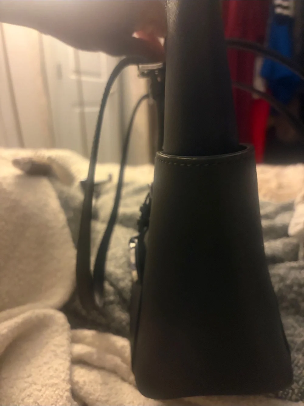 Michael Kors Black Leather Tote with Gold MK Charm